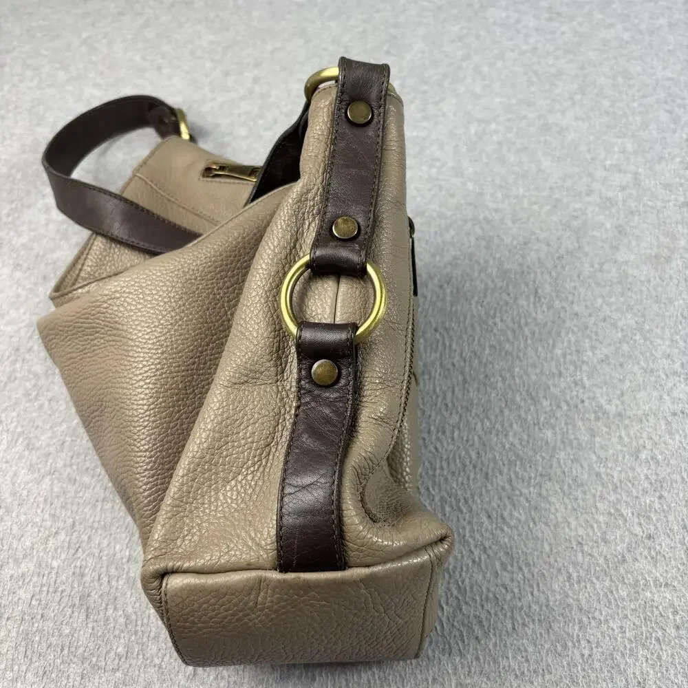 Sundance Leather Purse Women Large Taupe Slouchy Hobo Bag Zip Pockets Italy READ
